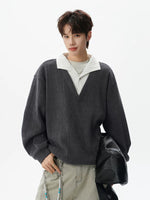 Faux Layered Textured V-Neck Hoodie 4