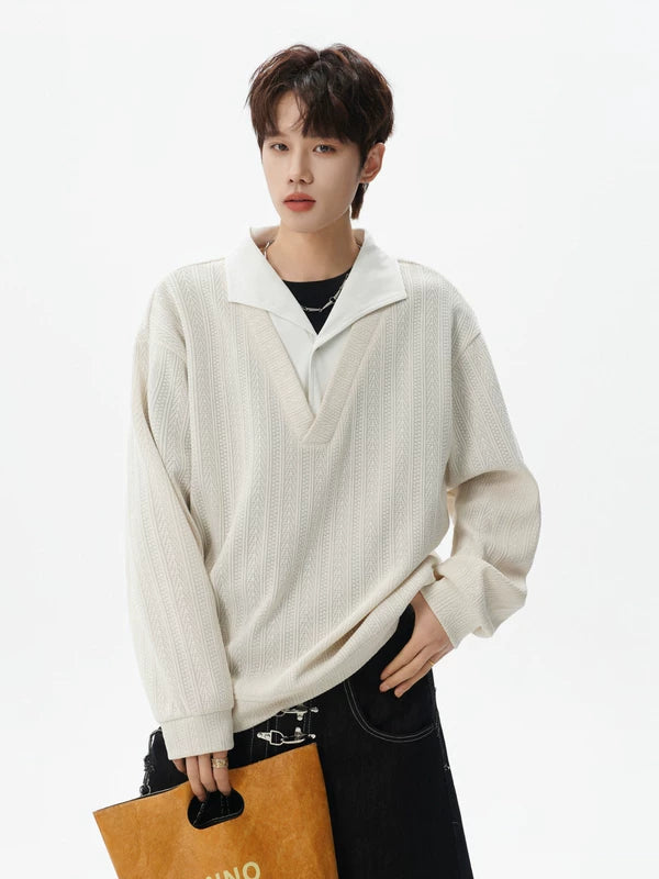 Faux Layered Textured V-Neck Hoodie 5