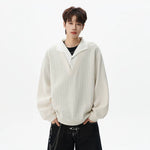 6021628037494,6021628037495,6021628037496,6021628037497, Faux Layered Textured V-Neck Hoodie