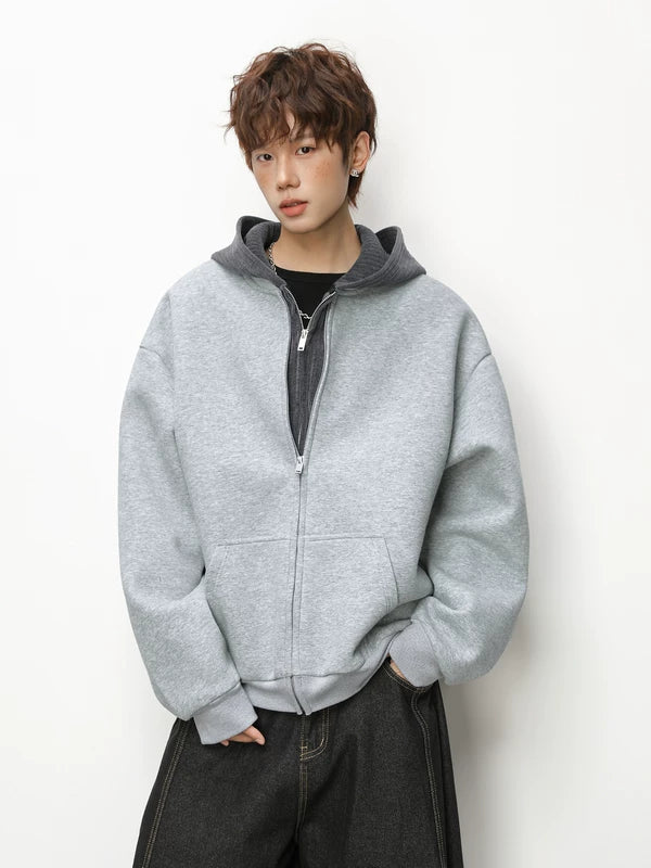 Faux Layered Zip Up Hoodie Jacket 5