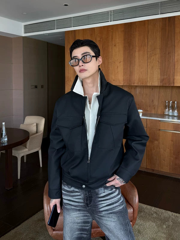 Faux Leather Boxy Deconstructed Lapel Jacket 5