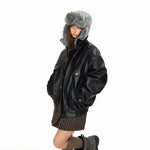 Faux Leather Fur Collar Puffer Jacket 2