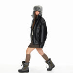 Faux Leather Fur Collar Puffer Jacket 4