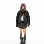Faux Leather Fur Collar Puffer Jacket 5