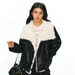 ,1627207:28341,6004553532186,1627207:28341,6004553532187,1627207:28341,6004553532188,1627207:28341,6004553532189,6004553532186,6004553532187,6004553532188,6004553532189, Faux Leather Jacket with Shearling Collar