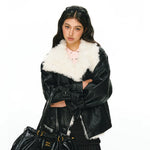 Faux Leather Jacket with Shearling Collar 4