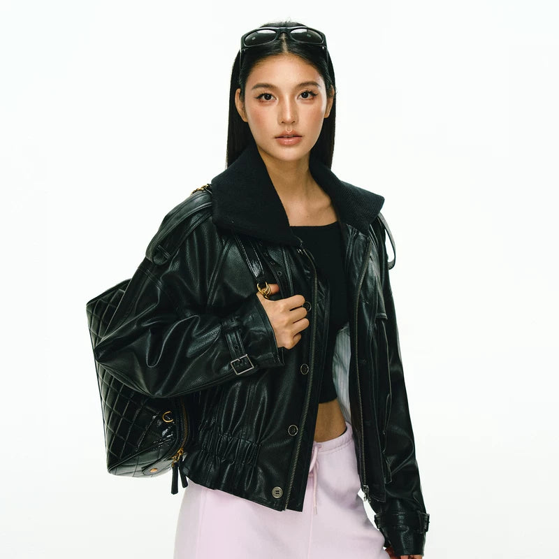 Faux Leather Oversized Moto Jacket 3