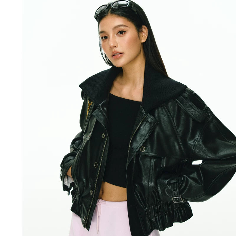 Faux Leather Oversized Moto Jacket 4
