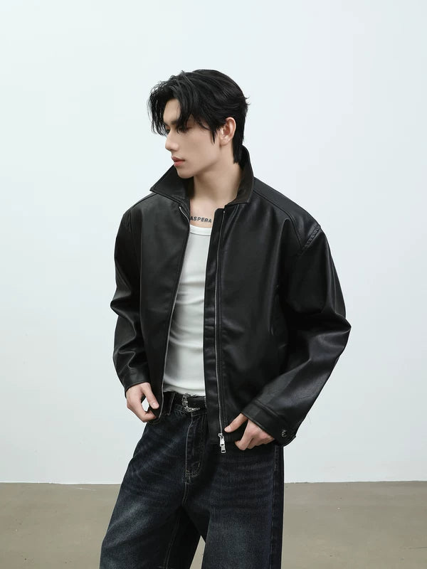 Faux Leather Zip-Up Motorcycle Jacket 2