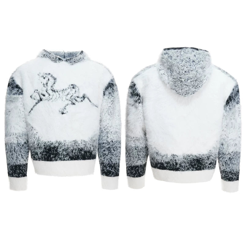 1627207:42016498243,6002645373716,1627207:42016498243,6002645373709,1627207:42016498243,6002645373702,1627207:42016498243,6002645373695,6002645373716,6002645373709,6002645373702,6002645373695, Faux Mink Fur Horse Graphic Hooded Sweater