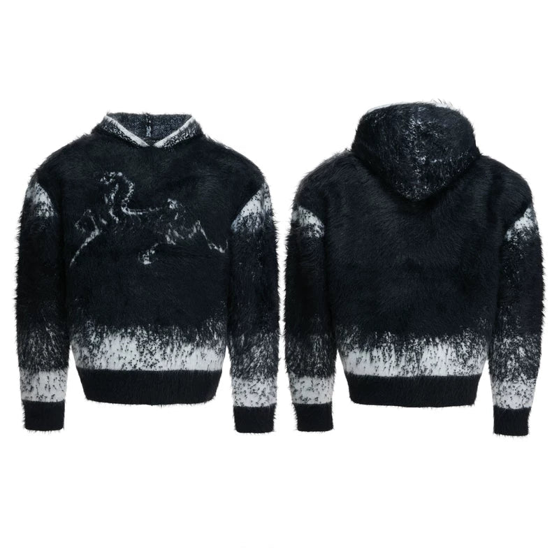 1627207:42016498244,6002645373717,1627207:42016498244,6002645373710,1627207:42016498244,6002645373703,1627207:42016498244,6002645373696,6002645373717,6002645373710,6002645373703,6002645373696, Faux Mink Fur Horse Graphic Hooded Sweater