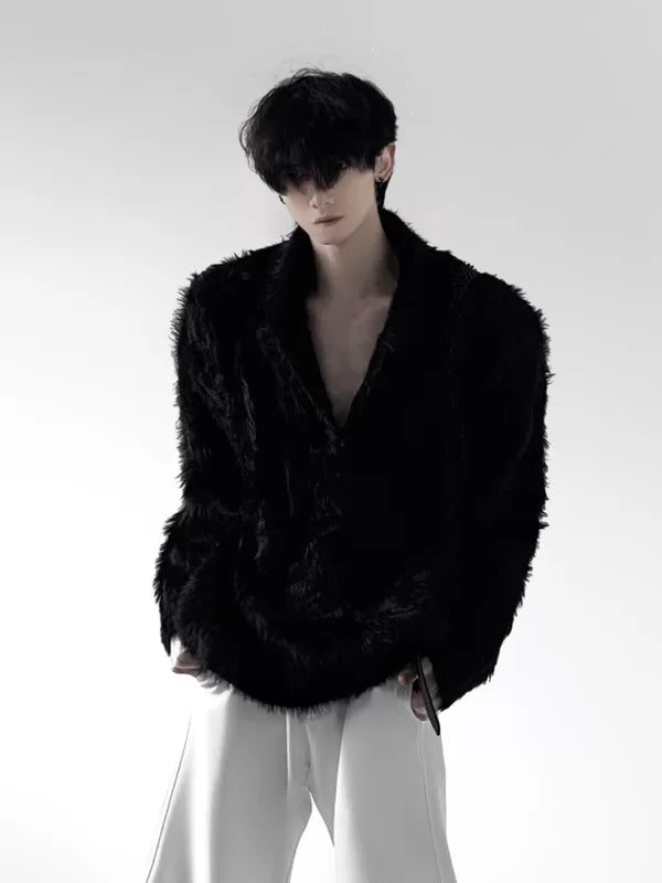 ,6017514021500,6017514021501,6017514021502, Faux Mink Fur V-Neck Sweater