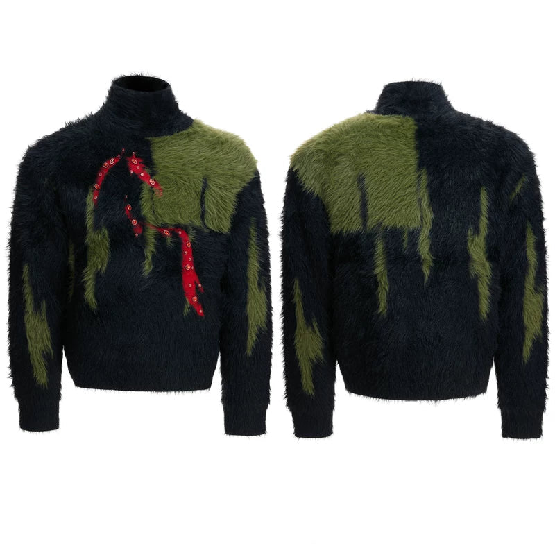 6024106420788,6024106420789,6024106420790,6024106420791, Faux Mink Rhinestone Horse Turtleneck Sweater