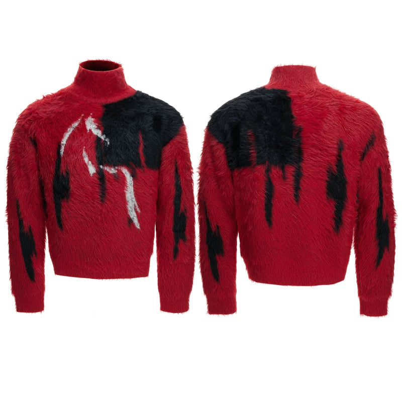 6024106420792,6024106420793,6024106420794,6024106420795, Faux Mink Rhinestone Horse Turtleneck Sweater