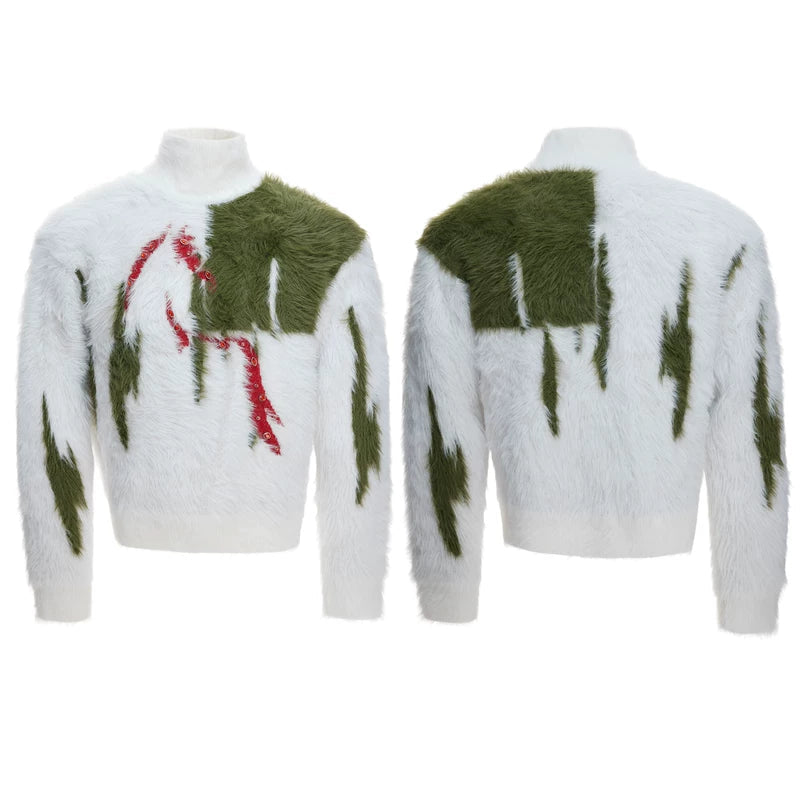 6024106420796,6024106420797,6024106420798,6024106420799, Faux Mink Rhinestone Horse Turtleneck Sweater