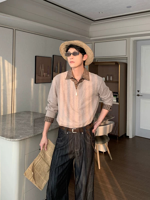 Faux Two Piece Half Zip Hoodie 2