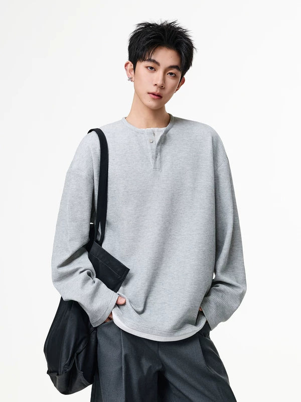 Faux Two-Piece Henley Long-Sleeve Pullover 3