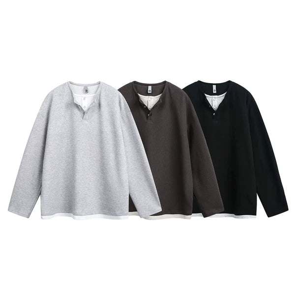 Faux Two-Piece Henley Long-Sleeve Pullover 4