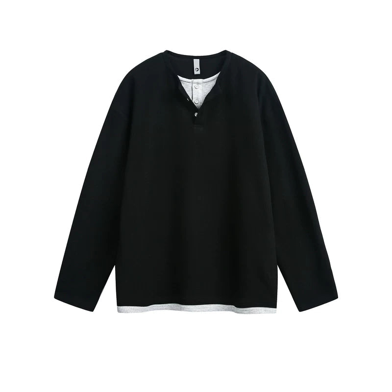 6161562587983,6161562587984,6161562587985,6161562587986, Faux Two-Piece Henley Long-Sleeve Pullover