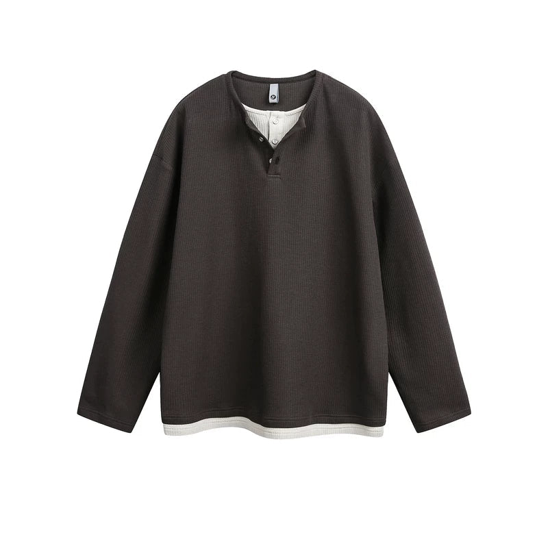 6161562587987,6161562587988,6161562587989,6161562587990, Faux Two-Piece Henley Long-Sleeve Pullover