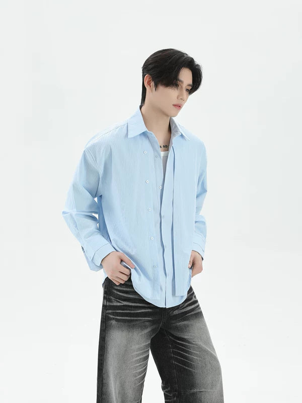 Faux Two-Piece Long Sleeve Casual Shirt 2