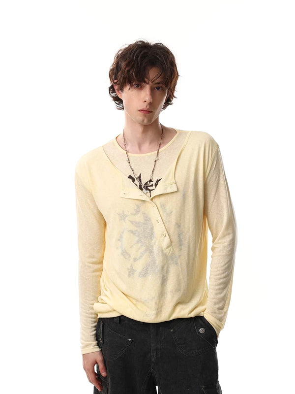 Faux Two-Piece Long Sleeve Graphic T-Shirt 2