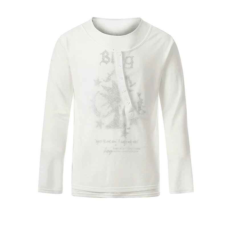 6035470512118,6035470512119,6035470512120,6035470512121, Faux Two-Piece Long Sleeve Graphic T-Shirt