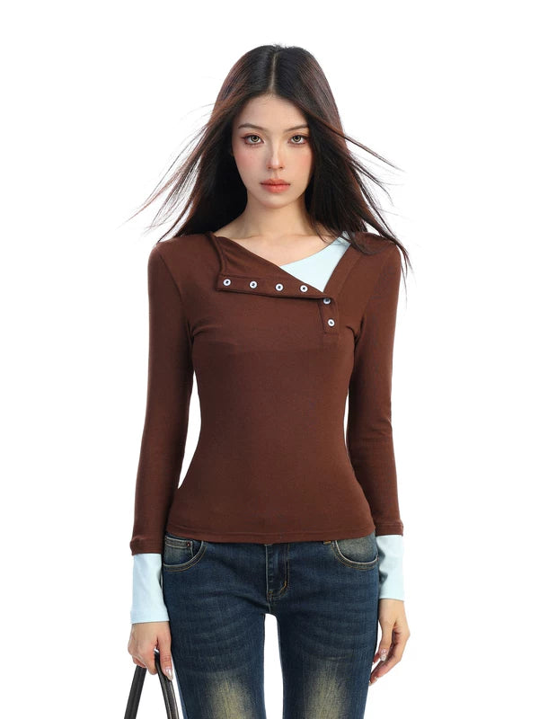 6180126158841,6180126158842,6180126158843, Faux Two-Piece Long Sleeve Turtleneck Top