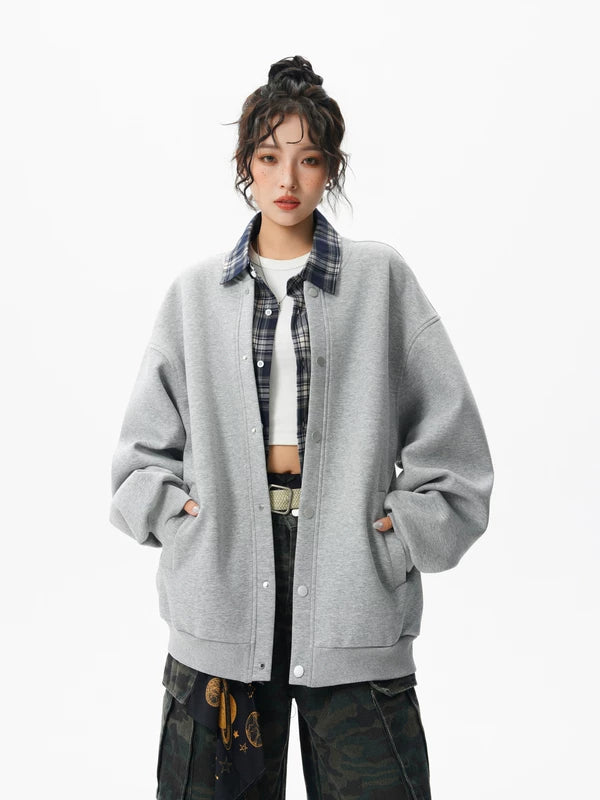 Faux Two-Piece Plaid Layered Collar Jacket 3