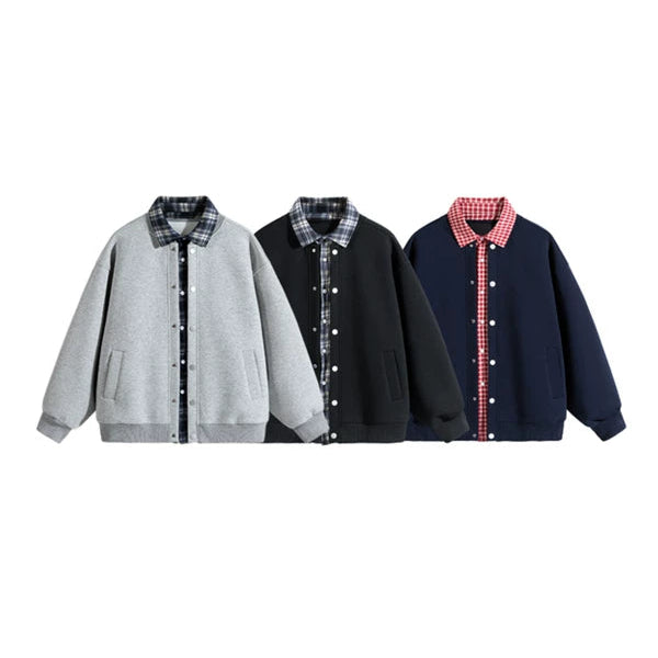 Faux Two-Piece Plaid Layered Collar Jacket 4