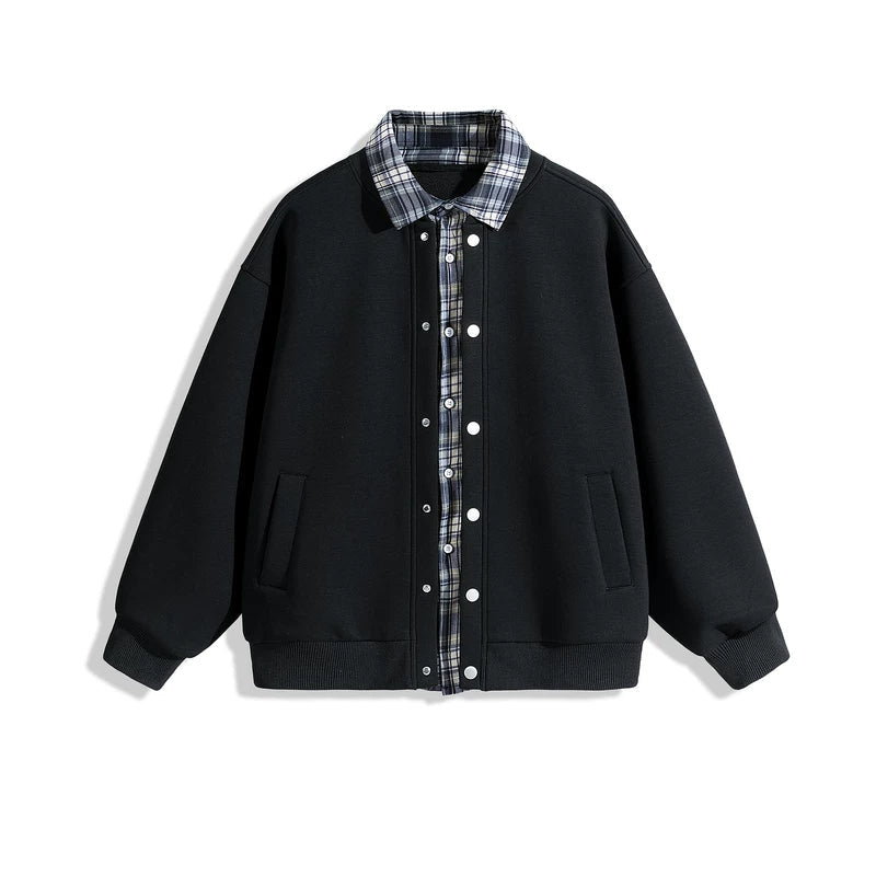 5924001264976,5924001264977,5924001264978,5924001264979,5924001264980, Faux Two-Piece Plaid Layered Collar Jacket