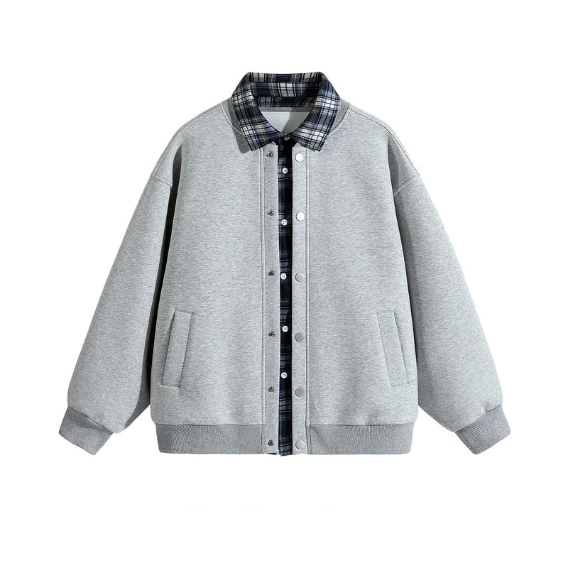 5924001264981,5924001264982,5924001264983,5924001264984,5924001264985, Faux Two-Piece Plaid Layered Collar Jacket