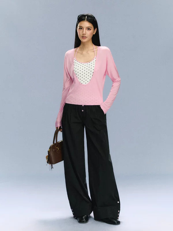 Faux Two-Piece Polka Dot Turtleneck Top 4