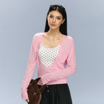 6181356927551,6181356927552,6181356927553,6181356927554, Faux Two-Piece Polka Dot Turtleneck Top