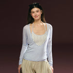 6181356927555,6181356927556,6181356927557,6181356927558, Faux Two-Piece Polka Dot Turtleneck Top