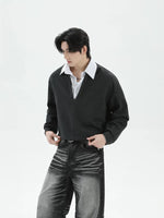 Faux Two-Piece Polo Collar Sweatshirt 2