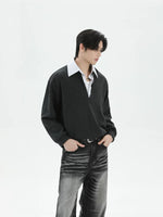 Faux Two-Piece Polo Collar Sweatshirt 4