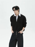 Faux Two-Piece Polo Collar Sweatshirt 5