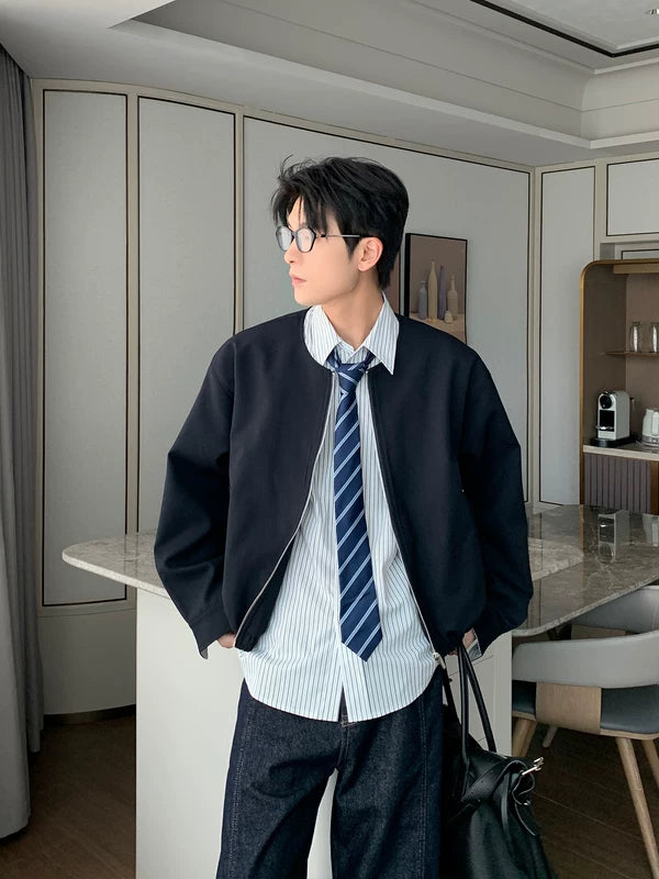 Faux Two-Piece Shirt Collar Jacket 4