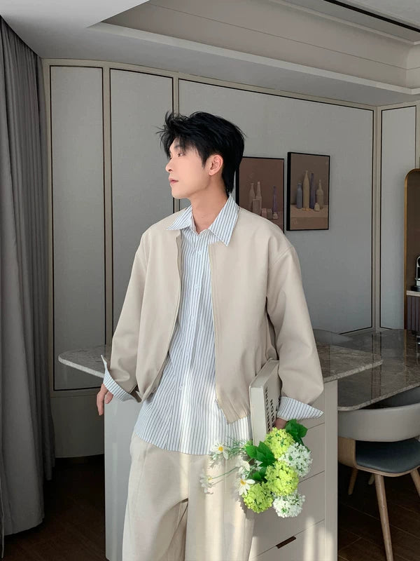 Faux Two-Piece Shirt Collar Jacket 5