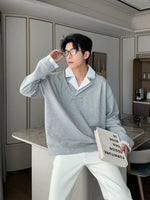 Faux Two-Piece Shirt Collar Sweatshirt 5