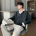 6030418724551,6030418724552,6030418724553,6030418724554, Faux Two-Piece Shirt Collar Sweatshirt