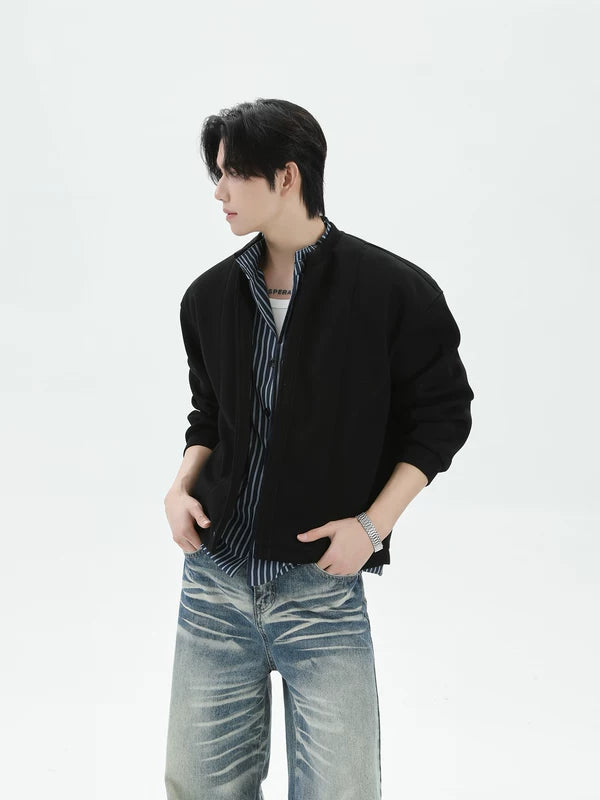 Faux Two-Piece Stand Collar Bomber Jacket 2