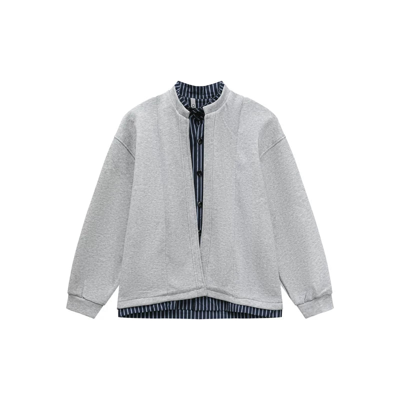 6027050385465,6027050385466,6027050385467,6027050385468, Faux Two-Piece Stand Collar Bomber Jacket