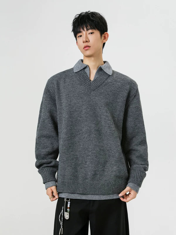 Faux Two-Piece V-Neck Knit Sweater 3