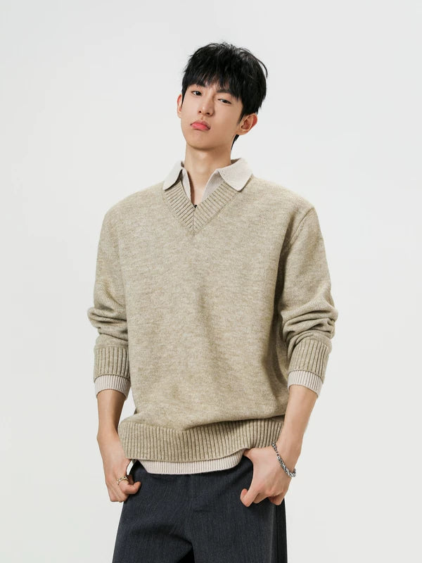 Faux Two-Piece V-Neck Knit Sweater 4