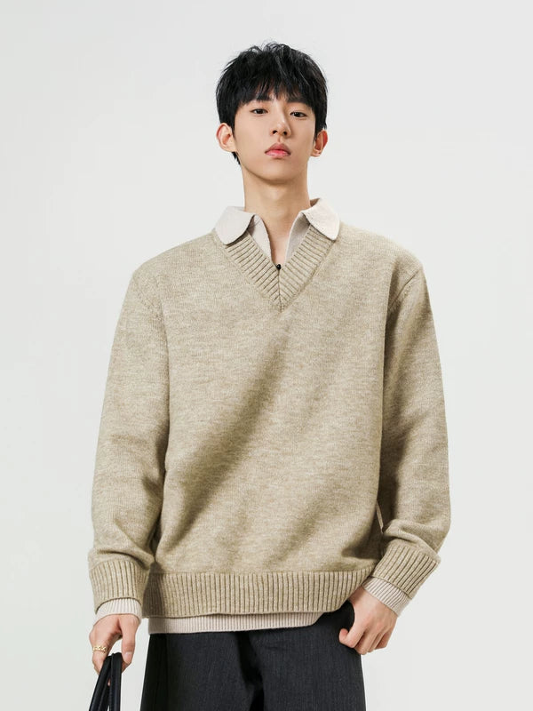 Faux Two-Piece V-Neck Knit Sweater 5