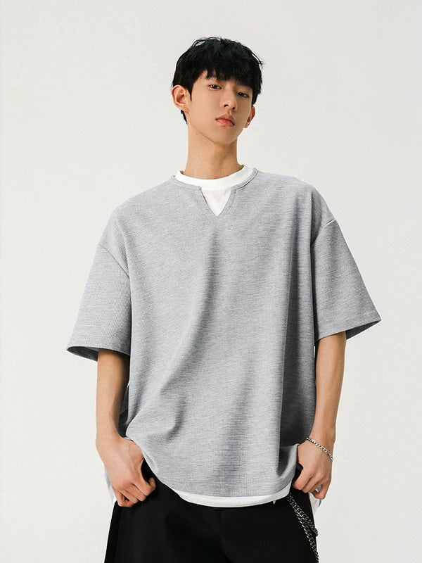 Faux Two-Piece Waffle Knit T-Shirt 3