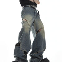 Heavy Distressed Wide-Leg Jeans
