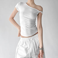 Asymmetric Off-Shoulder Short Sleeve Top